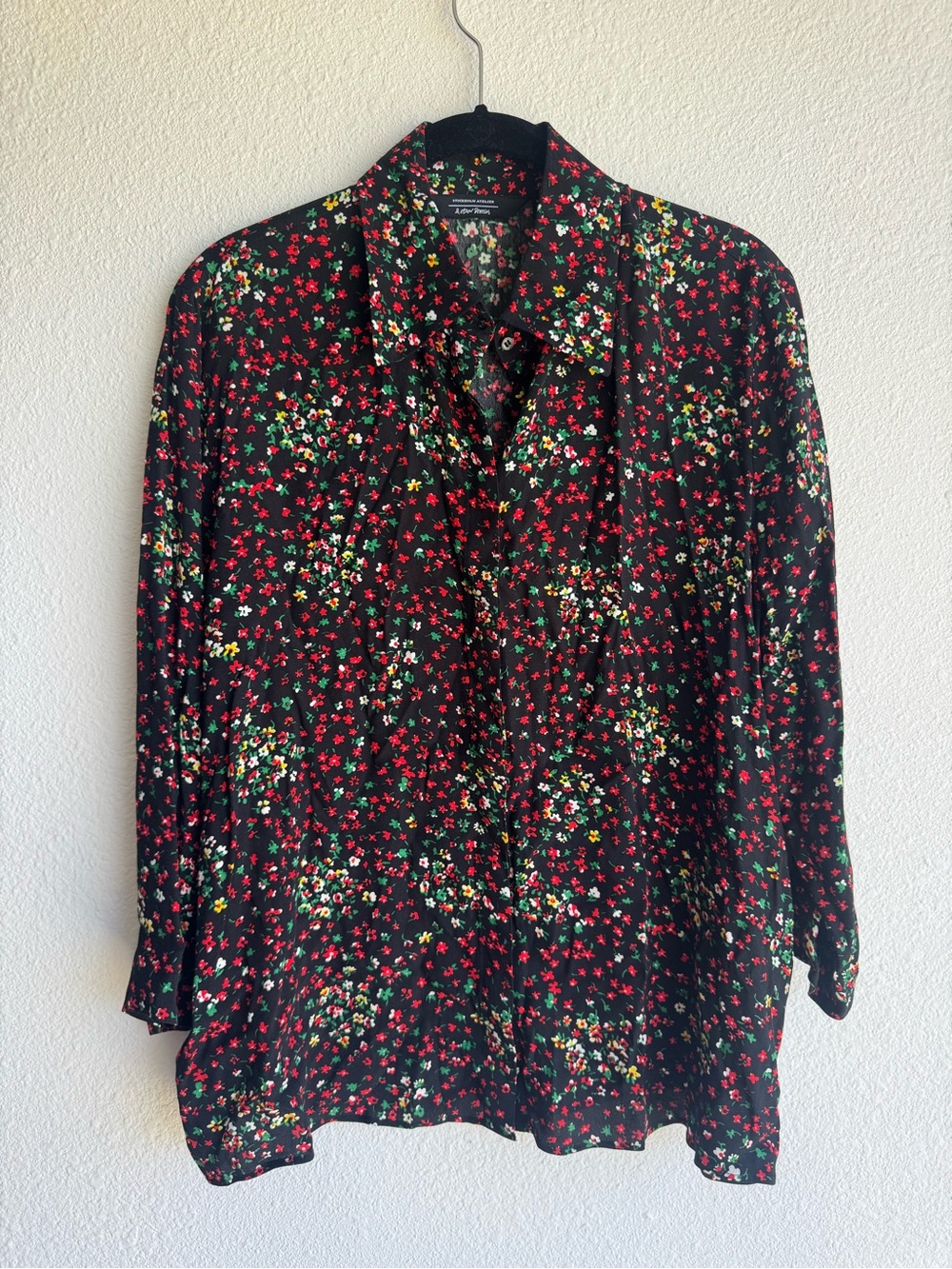 & Other Stories Black Red Floral Button-Down Shirt size 8